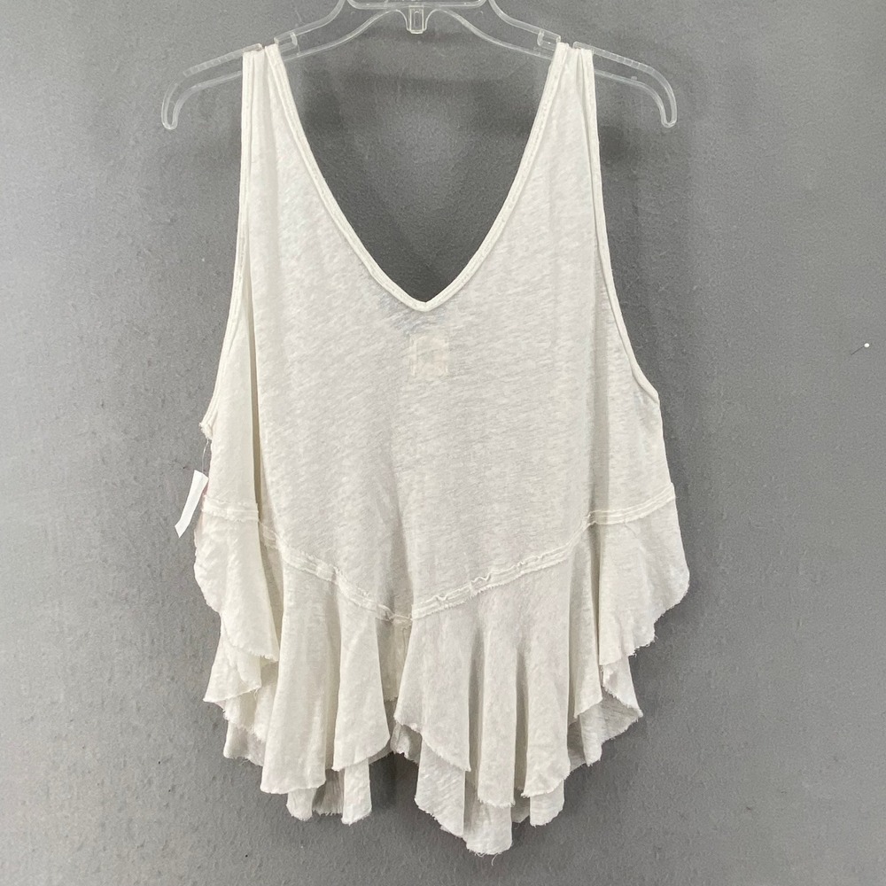 We The Free Rosie Tank Top Sz S Optic White Linen Blend Ruffle Hem V Neck - Picture 9 of 10
